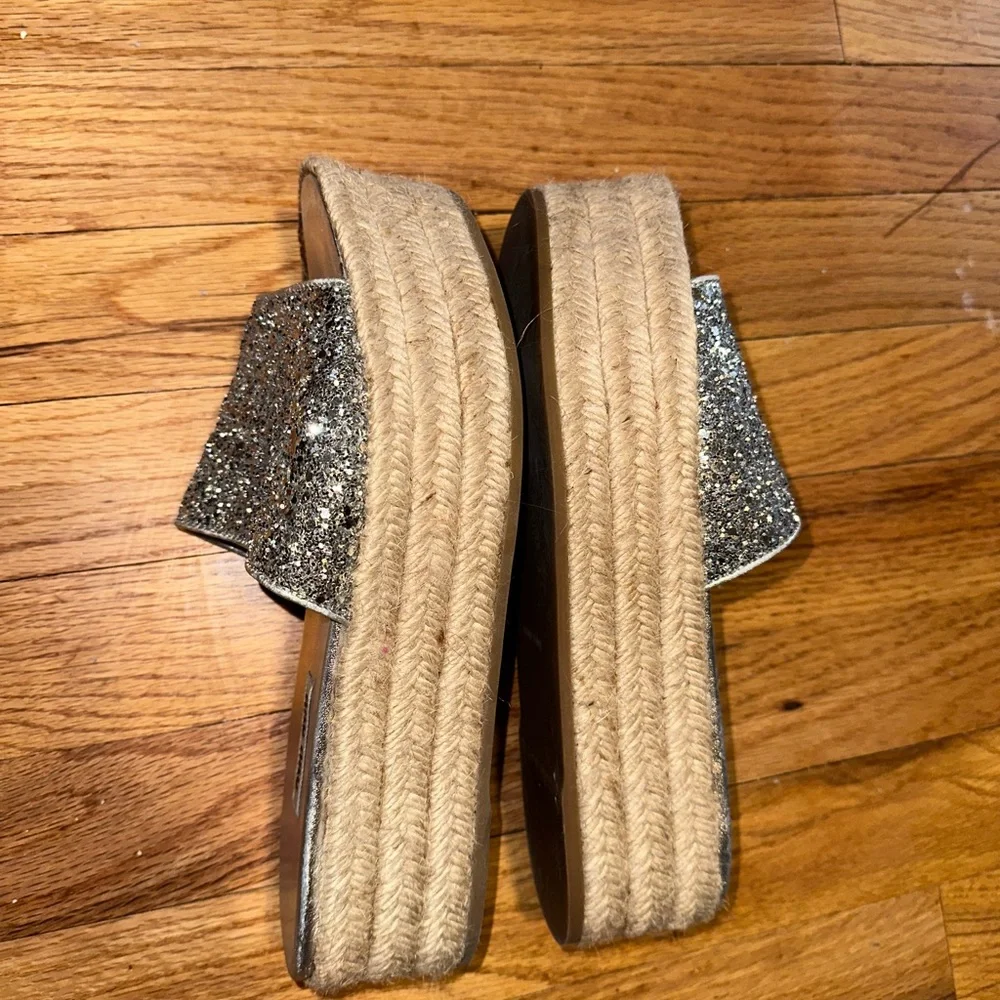 Miu Miu silver leather espadrille wedge slide 38.5